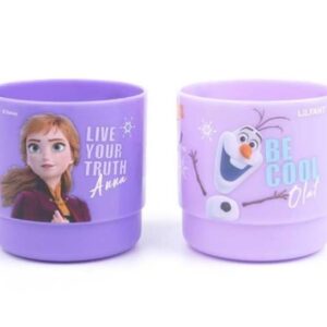 Lilfant Set of 2, Frozen Elsa Princess Mug, Plastic Cup with Handle, 250ml, Purple