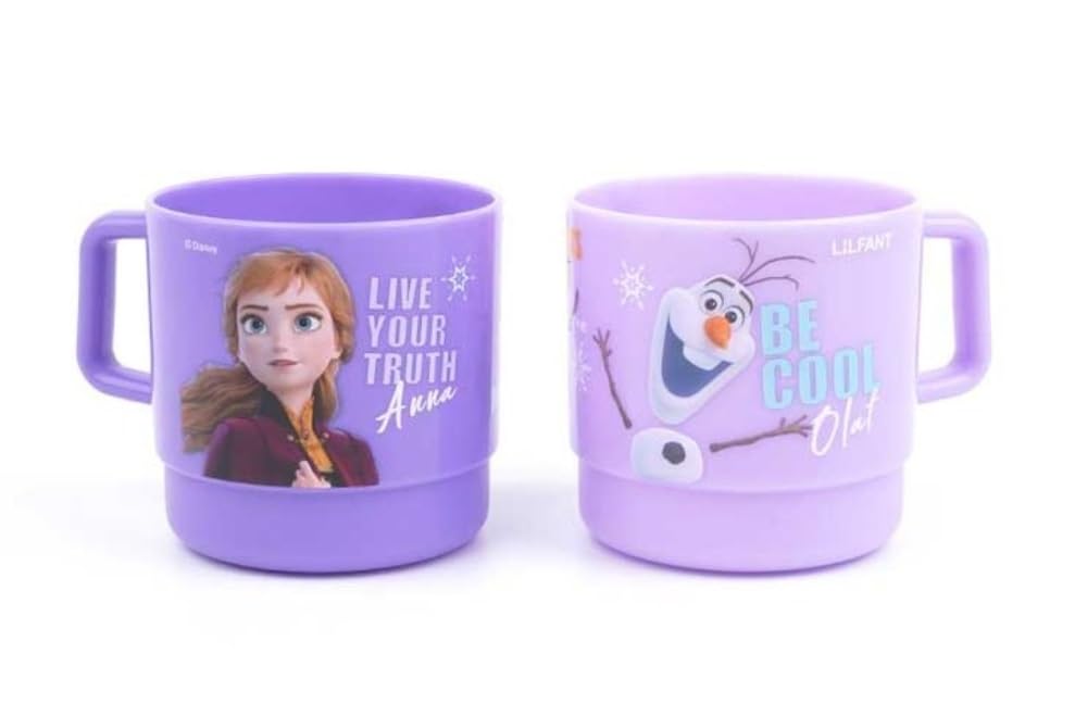 Lilfant Set of 2, Frozen Elsa Princess Mug, Plastic Cup with Handle, 250ml, Purple