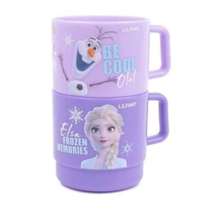 Lilfant Set of 2, Frozen Elsa Princess Mug, Plastic Cup with Handle, 250ml, Purple