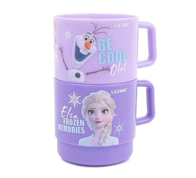 Lilfant Set of 2, Frozen Elsa Princess Mug, Plastic Cup with Handle, 250ml, Purple