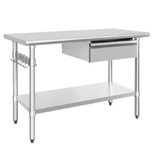 hardura stainless steel prep table with drawer 24" x 48" nsf heavy duty bench with undershelf, hook and galvanized legs for commercial food prep