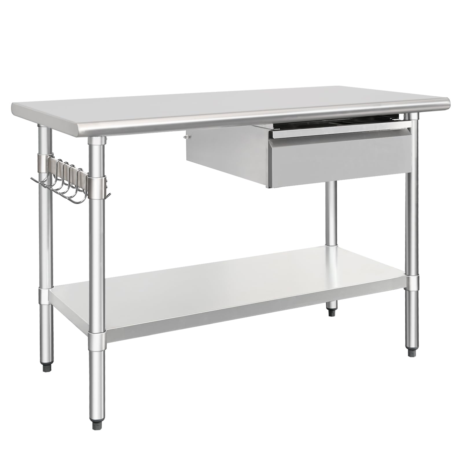 HARDURA Stainless Steel Prep Table with Drawer 24" x 48" NSF Heavy Duty Bench with Undershelf, Hook and Galvanized Legs for Commercial Food Prep