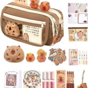 COPAMVR Pencil Case Large Capacity Pencil Pouch Aesthetic with Multi-Pieces Ultimate Organizer Kit: Spacious & Chic Pouch with Premium Assorted Essentials (Brown-B set), PB9587