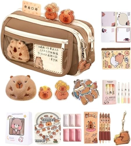 COPAMVR Pencil Case Large Capacity Pencil Pouch Aesthetic with Multi-Pieces Ultimate Organizer Kit: Spacious & Chic Pouch with Premium Assorted Essentials (Brown-B set), PB9587