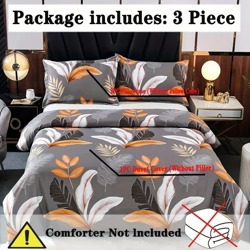 JAQWLL 3pcs Leaf Printed Duvet Cover Set - Soft and Cozy Bedding for All Seasons Twin