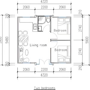 20ft Portable Container Prefab Mobile House with 2 bedrooms, 1 Bath, Kitchen, Windows and Doors (Customizable) for Outdoor Use, Adult Living and Storage with Steel Frame.