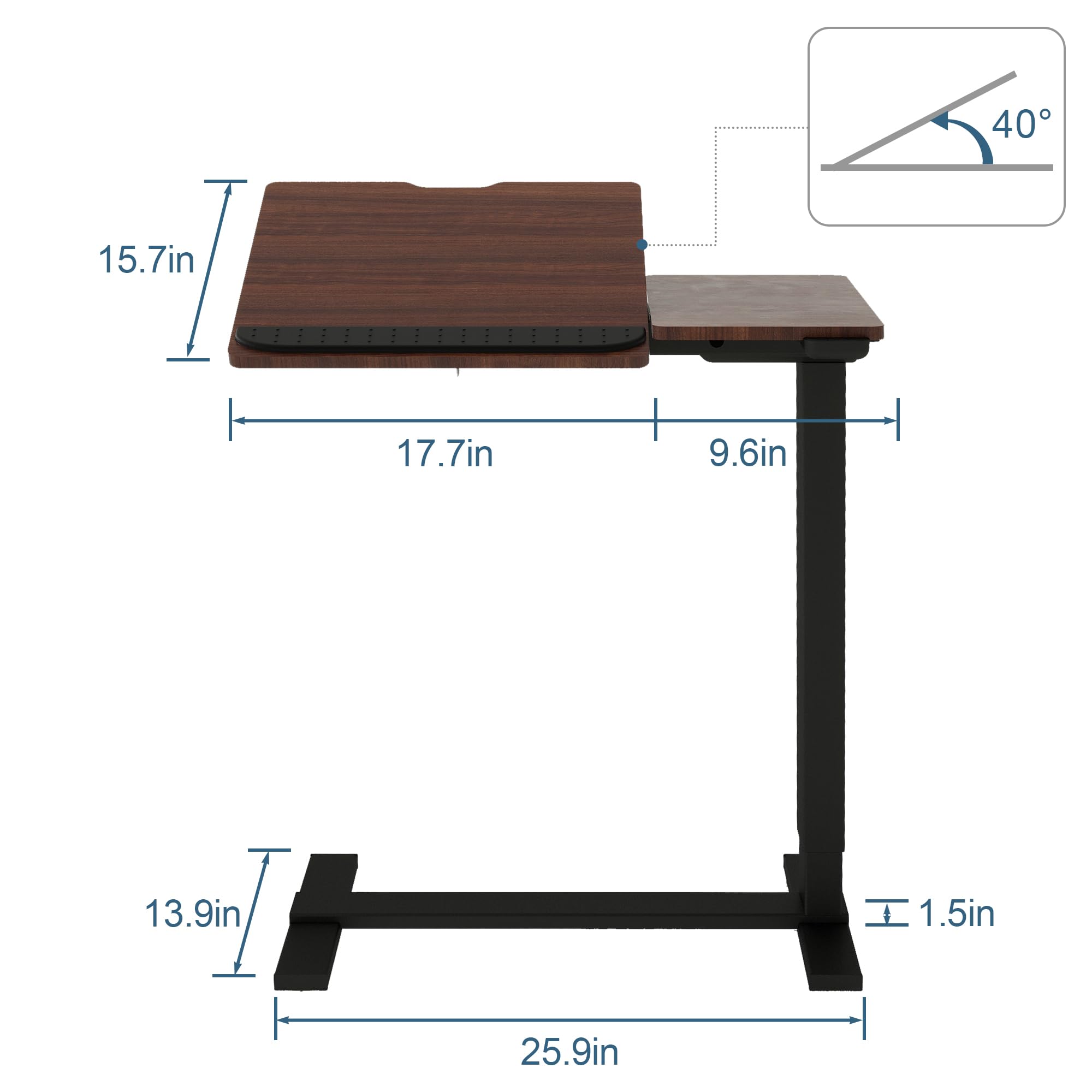 Fromann Electric Height Adjustable Standing Laptop Desk Movable Sit to Stand Desk, Overbed Bedside Laptop Table with Tilting Board and Wheels for Home Office (Black Walnut)