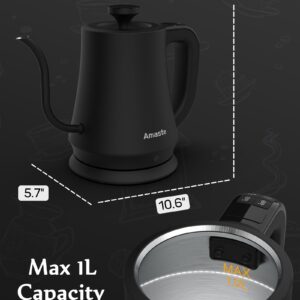 Amaste Gooseneck Electric Kettle, Electric Tea Kettle With Temperature Control, 34oz Pour Over Electric Kettle for Coffee & Tea, 304 Stainless Steel Inner, Auto Shut-Off & Keep Warm, Matte Black