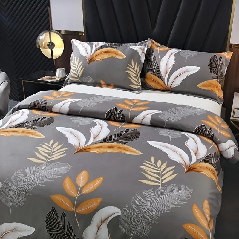 JAQWLL 3pcs Leaf Printed Duvet Cover Set - Soft and Cozy Bedding for All Seasons Twin