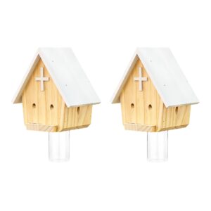 grtre 2 pack wood carpenter bee trap for outside - best bee trap - wood boring bee trap- nature church style carpenter bee traps outdoor hanging - insect traps removes carpenter bee