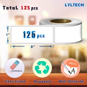 LYLTECH Food Erasable Labels-1 X 3 inch (125 Pack)- Kitchen Organization, Freezer & Fridge, White Dry Erase Labels for Food Containers and Jars