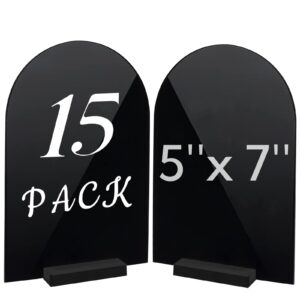 qsong shop 15pcs acrylic table signs with stands- 5""x7"" black arched acrylic wedding numbers and base,1/8"" thick modern arch acrylic tabletop sign for wedding reception event party (full black)