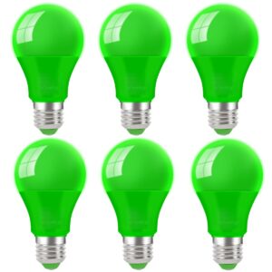 wivety green light bulb, a19 e26 base, 9w led green lightbulbs for outdoor porch, indoor party decoration, holiday lighting, halloween decor, christmas decoration, (6 packs)