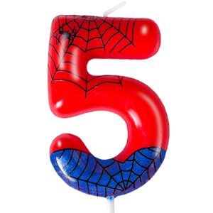 laackys red blue spider 5th birthday candles, spider cartoon themed happy candle cake toppers 5th birthday cake decorations for boys girls children party supplies spider decorations (5)