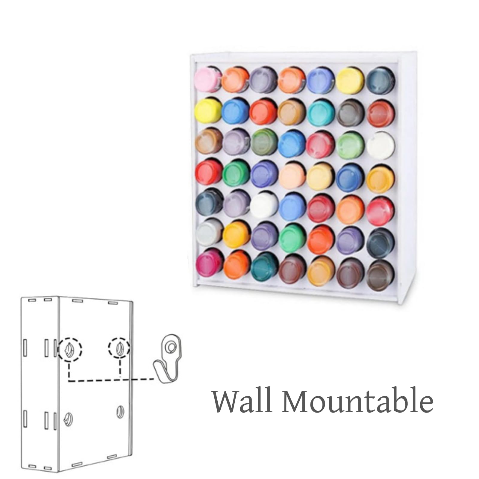 HAN SHENG 49 Holes Craft Paint Storage Organizer Wall Mounted Craft Paint Storage Rack Stand Removable Paint Organizer Box 2oz Paint Bottle Organizer