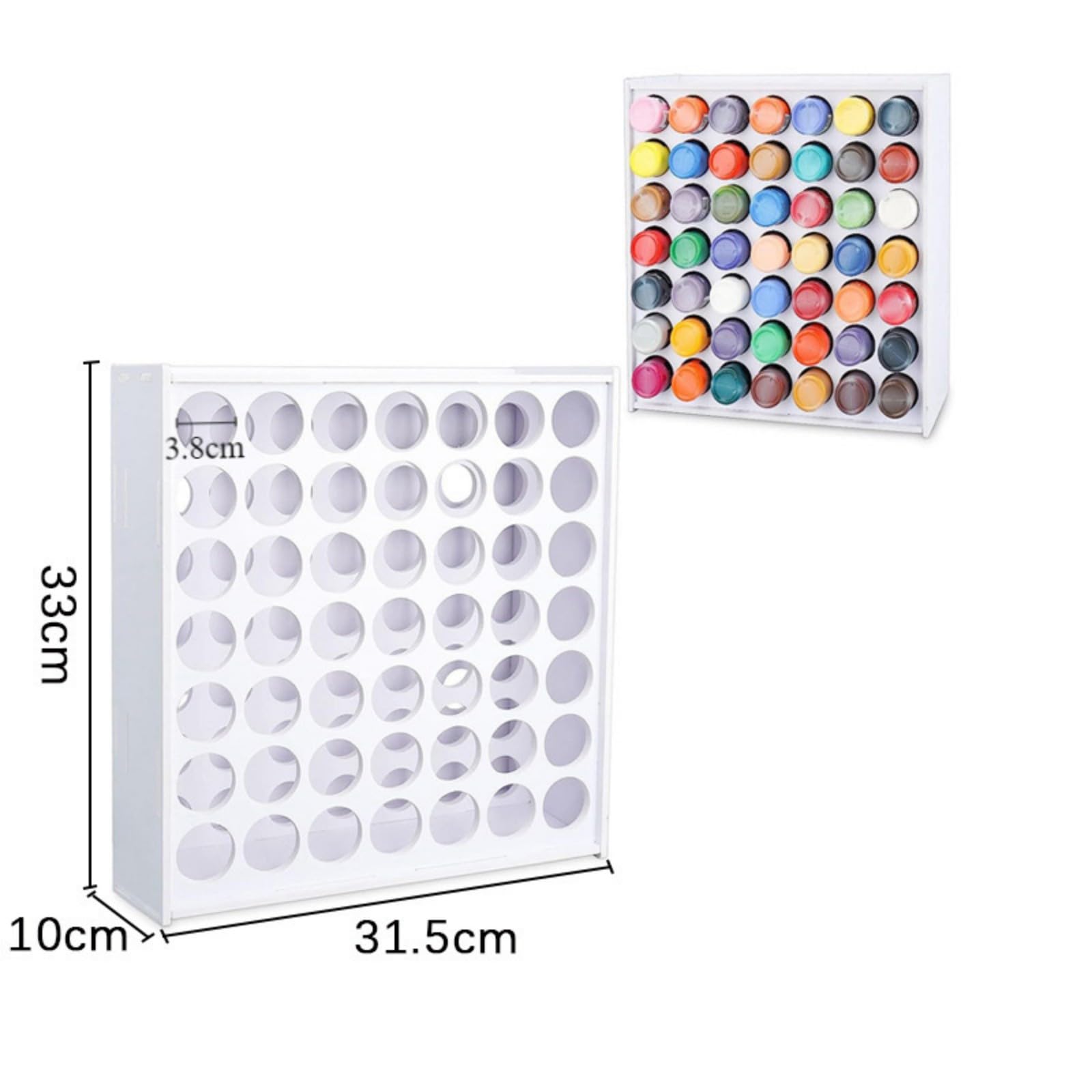 HAN SHENG 49 Holes Craft Paint Storage Organizer Wall Mounted Craft Paint Storage Rack Stand Removable Paint Organizer Box 2oz Paint Bottle Organizer