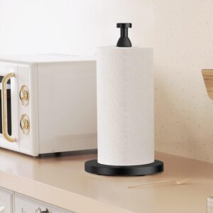 VEHHE Paper Towel Holder Countertop, Simply Tear Black Paper Towel Holder with Damping Effect & Non-Slip Suction Cups, Stainless Steel Paper Towel Stand for Bathroom Kitchen