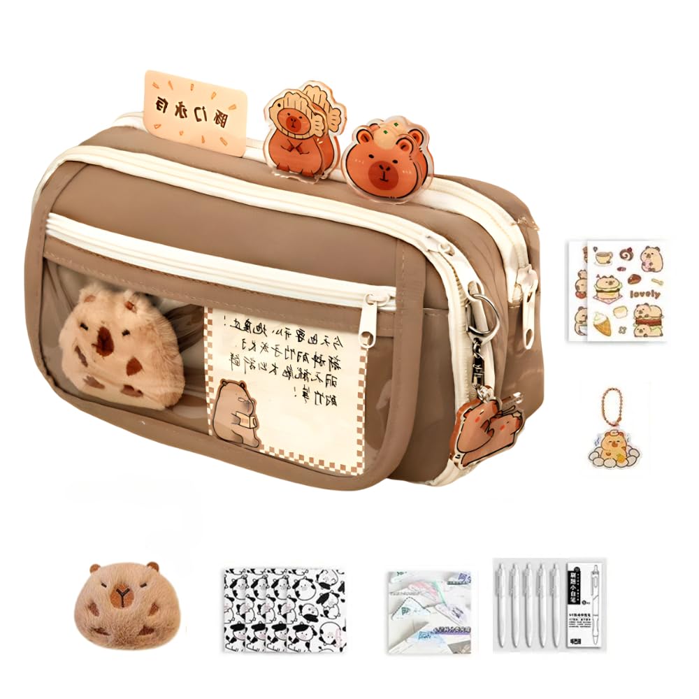 COPAMVR Pencil Case Large Capacity Pencil Pouch Aesthetic with Multi-Pieces Ultimate Organizer Kit: Spacious & Chic Pouch with Premium Assorted Essentials (Brown-A set), PB9587