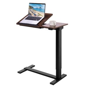 fromann electric height adjustable standing laptop desk movable sit to stand desk, overbed bedside laptop table with tilting board and wheels for home office (black walnut)