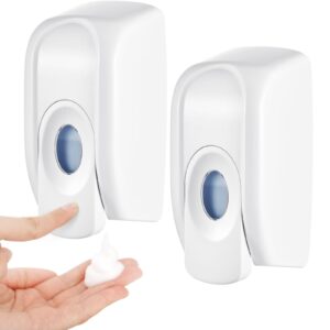 hushee 2 pcs manual foam soap dispensers, 1000ml (35oz), commercial refillable foaming soap dispenser adhesive hand sanitizer soap dispenser wall mounted for bathroom support(white)