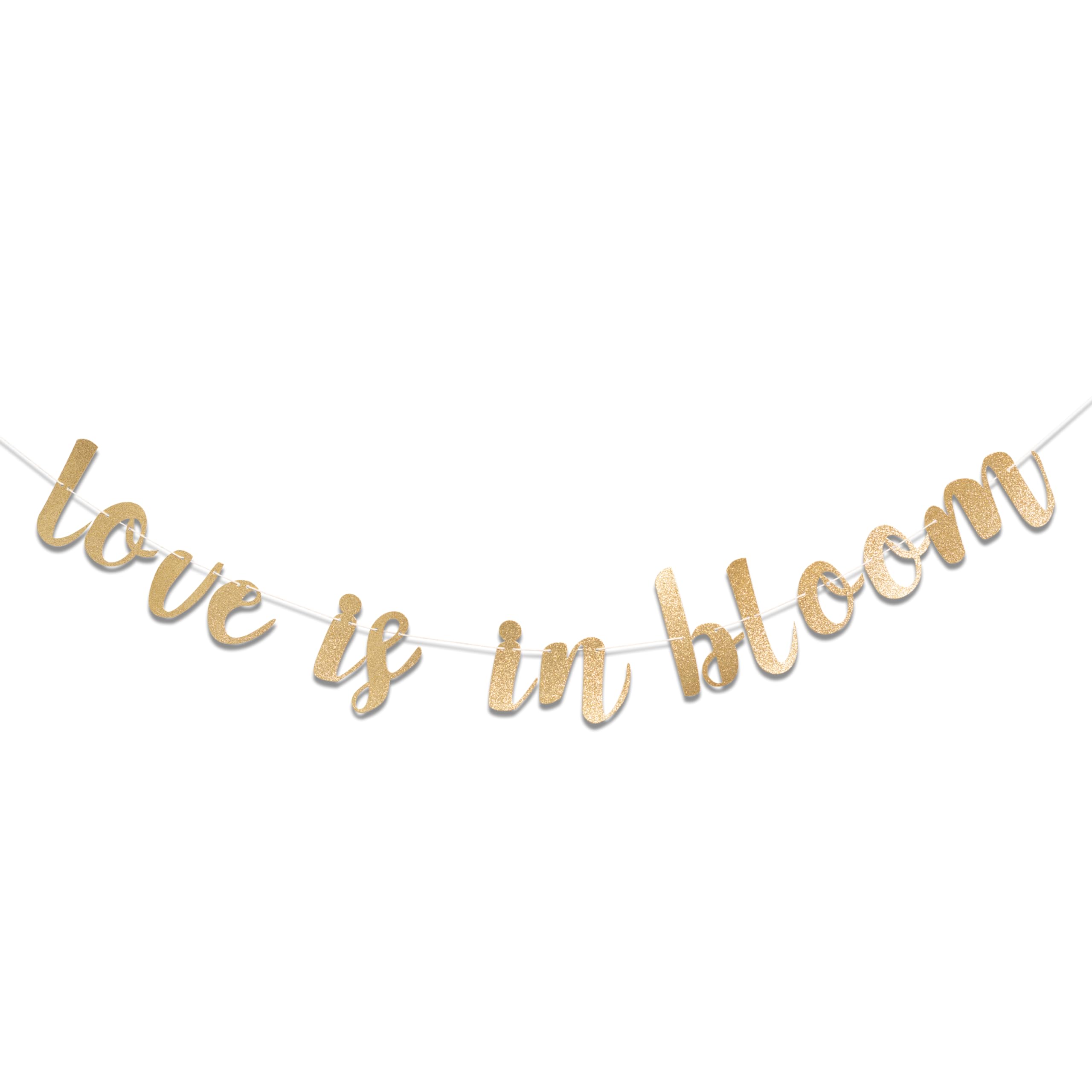 CANTLY Love is in Bloom Banner,Funny Gold Glitter Paper Sign for Bridal Shower Engagement Wedding Party Bunting Decorations. (Love Banner)