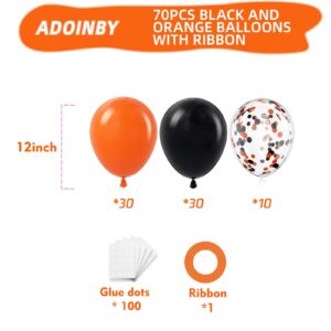 ADOINBY Black and Orange Balloons, 70Pcs 12inch Black Orange Latex Balloon and Confetti Balloons for Halloween Celebration Trick or Treat Party Spooky Ghost Party Bar Anniversary Graduation Decoration