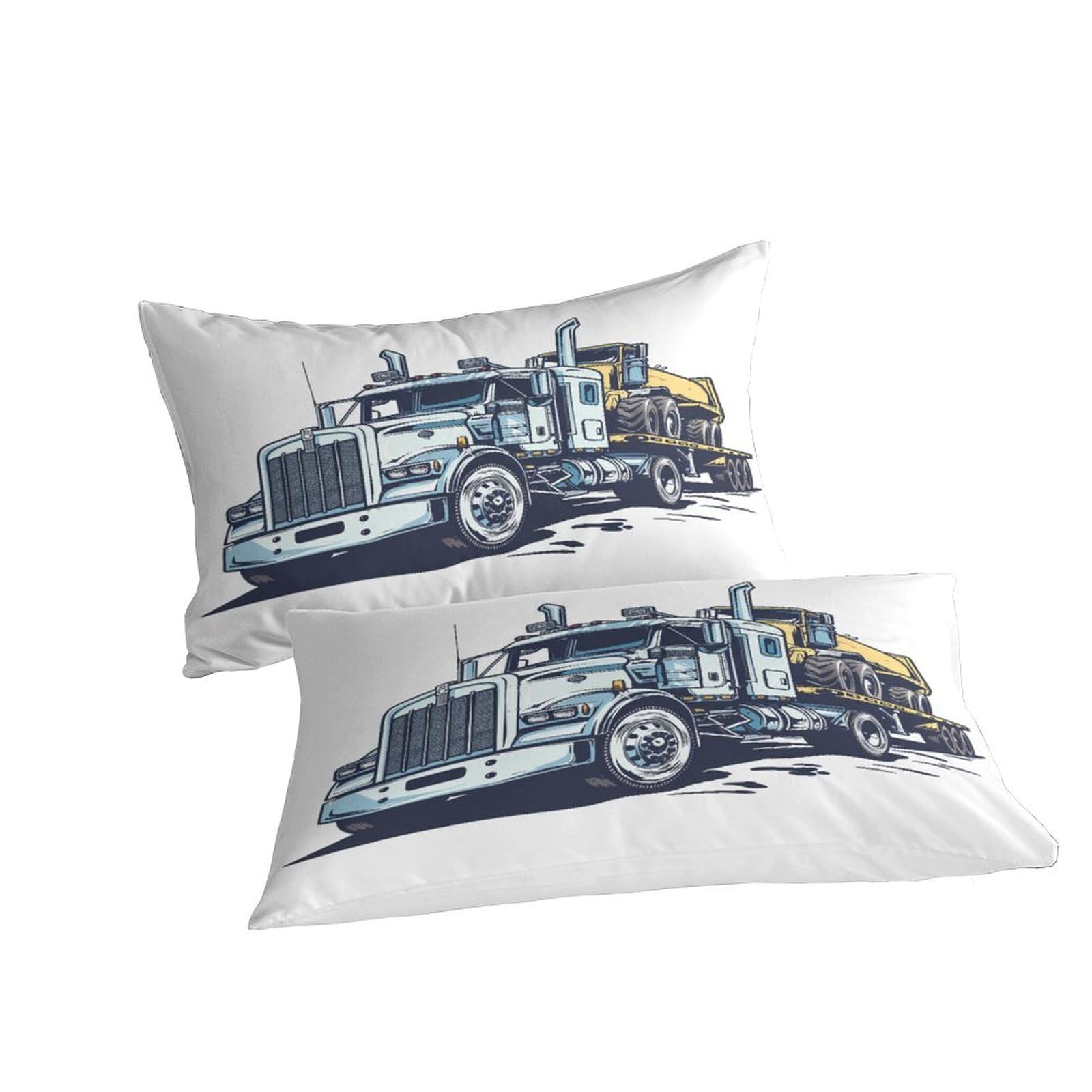 Semi Truck Duvet Cover Quilt Cover Comforter Covers for Boys Girls 3D Printed Heavy Equipmet Hauling Soft Microfiber Bedding Set with Zipper Closure with Pillow Cases 3 Pieces Twin（173x218cm）