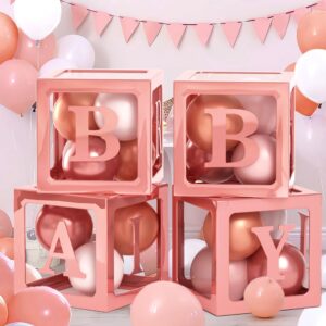 144Pcs Rose Gold Balloons Baby Shower Decorations for Girl Baby Boxes with Letters Pink Princess Balloon Arch Kit Kids Gender Reveal Wedding Bridal Birthday Party Supplies