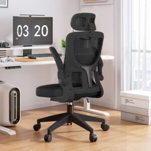 xuegw ergonomic mesh office chair computer desk chair with filp up armrest gaming chair with lumbar support adjustable headrest height swivel chair for home and office