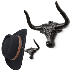 filano cowboy hat rack for wall 2 pack western longhorn cowboy hat holder cast iron vintage rustic cowboy hat hanger hat hooks for storage and display at closet bedroom living room rust