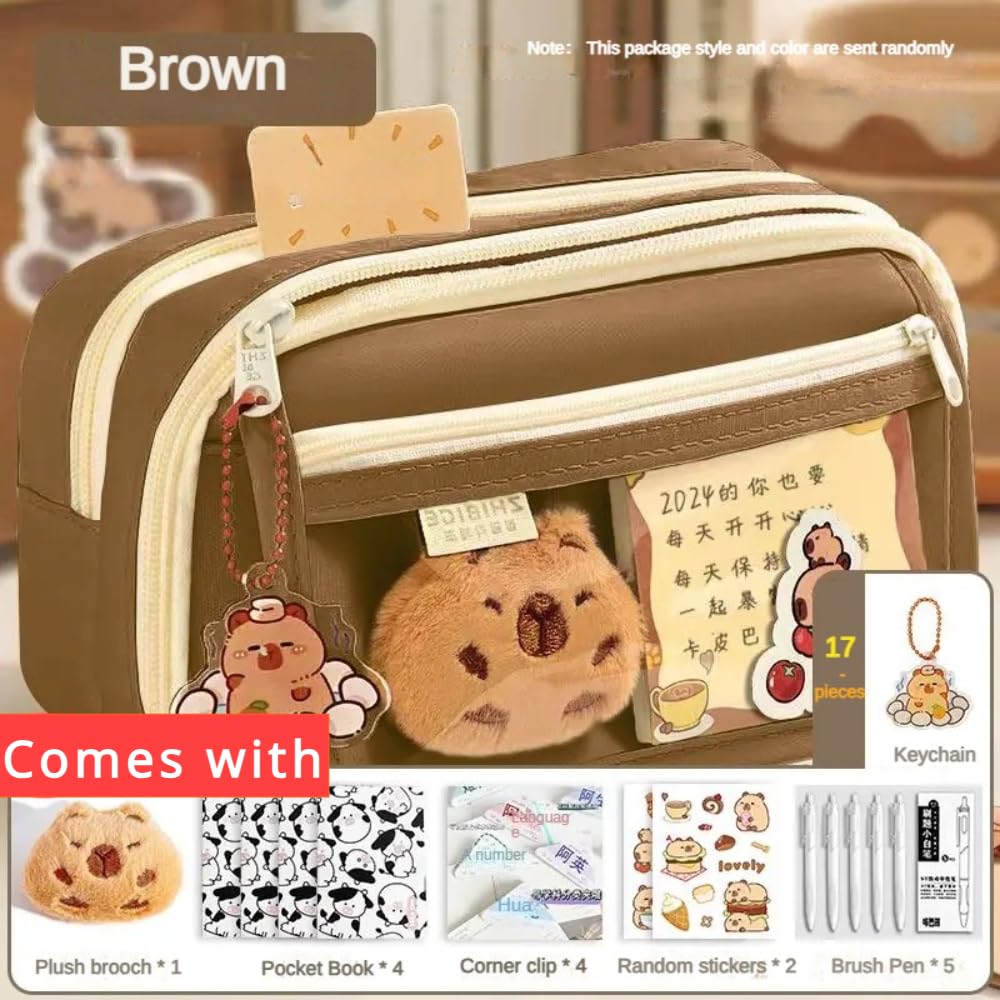 COPAMVR Pencil Case Large Capacity Pencil Pouch Aesthetic with Multi-Pieces Ultimate Organizer Kit: Spacious & Chic Pouch with Premium Assorted Essentials (Brown-A set), PB9587