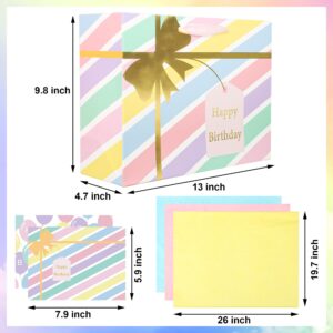 Pastel Birthday Gift Bags 10 x 13 Large Pastel Rainbow Paper Gift Wrap Bag with Tissue Paper Happy Birthday Gift Bags with Handles for Girls Birthday Wedding Baby Shower Party Supplies, 2 Pack