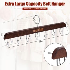 Belt Hooks, Vutim Wardrobe Belt Hanger, 14 Swivel Quality Hooks, Large Capacity Wooden Belt Organizer, Space Saving Belt Hanger for Belts, Ties, Vests, Bras, Hats