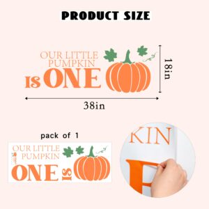 CANTLY Our Little Pumpkin Is One Stickers Decoration - Welcome Sign Decal for Balloon Arch,Fall Harvest Birthday Theme Baby Shower Decal,Baby Shower Decorations (One Pumpkin Decal)