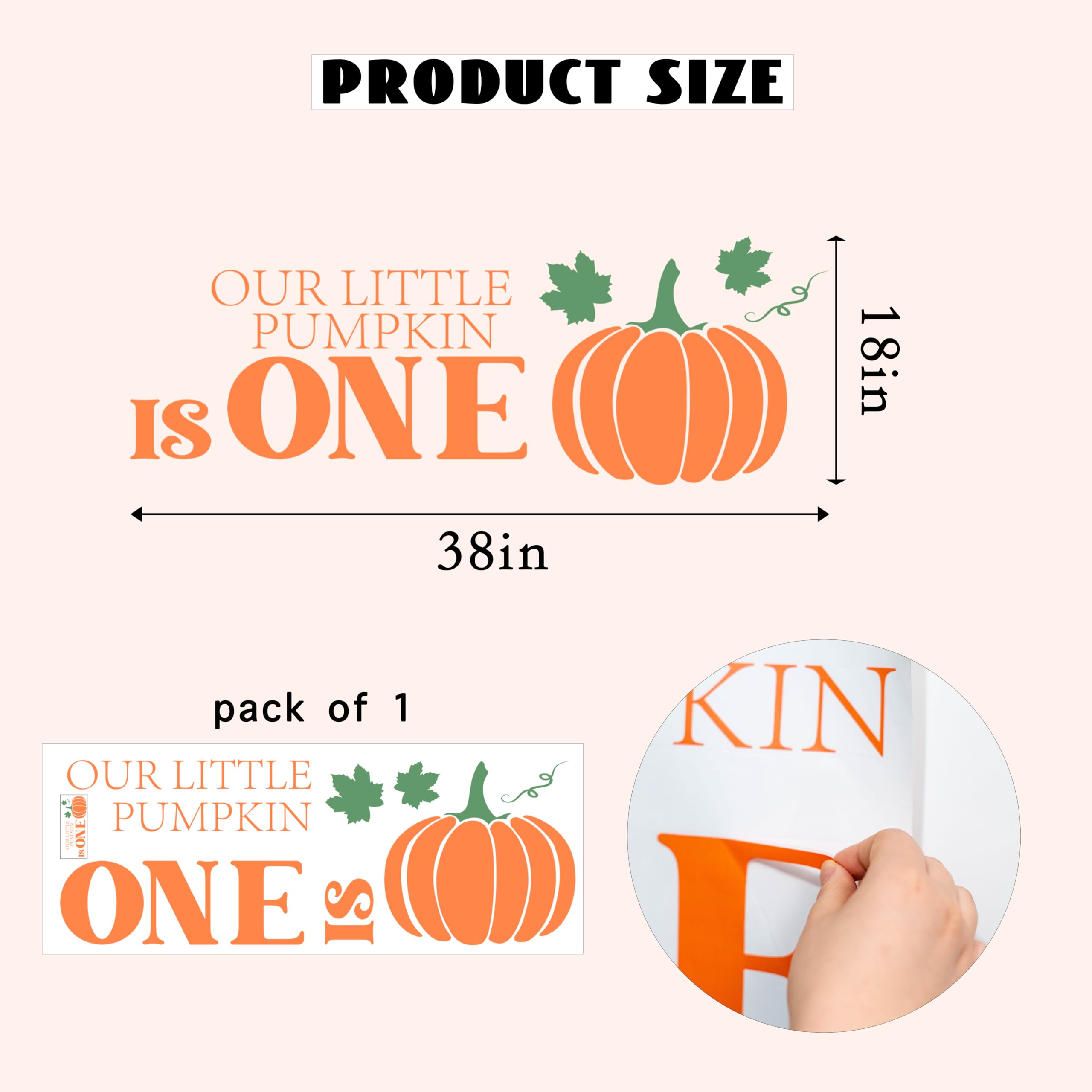 CANTLY Our Little Pumpkin Is One Stickers Decoration - Welcome Sign Decal for Balloon Arch,Fall Harvest Birthday Theme Baby Shower Decal,Baby Shower Decorations (One Pumpkin Decal)