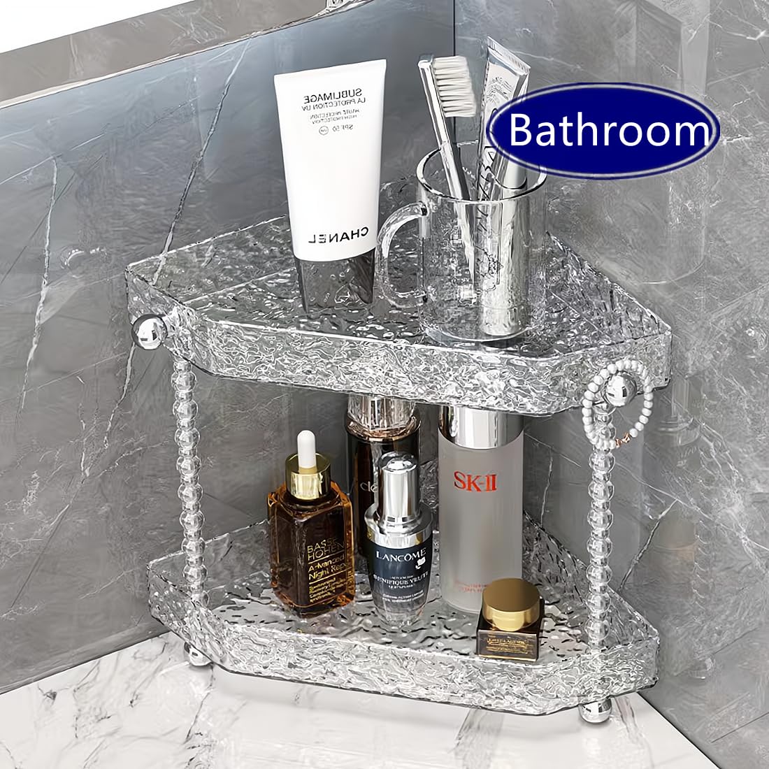 BEENIFIC Corner Bathroom Counter Organizer,Vanity Skincare Perfume Organizer Tray,Makeup Organizer Countertop,Bathroom Storage Corner Shelf