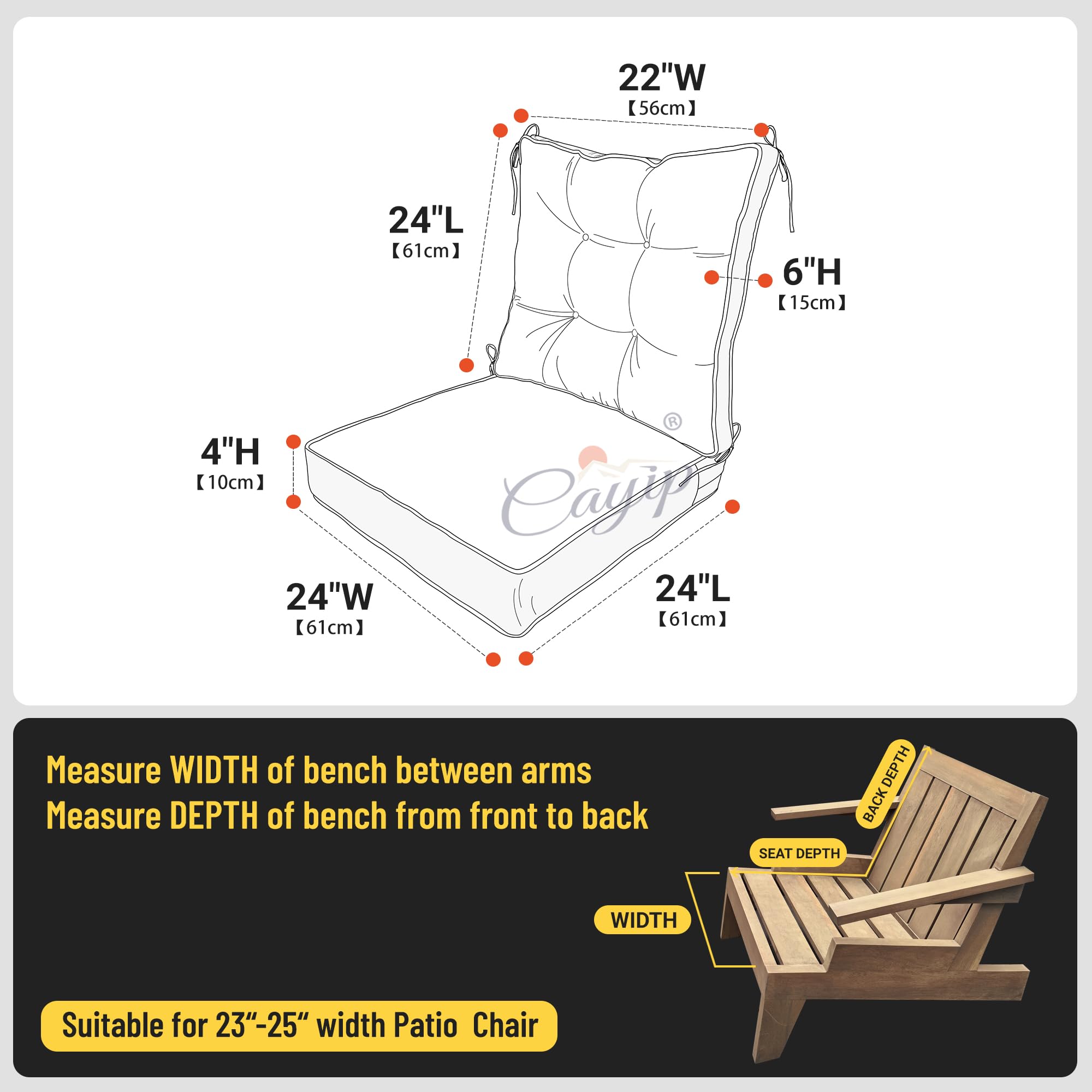 CAYIP Deep Seat Cushions for outdoor furniture,Set of 2,Extra Thick 24"x24"x4",Tufted Low Back 22"x24"x6", Double Piping Removable Patio Chair Cushions with Ties, All Weather,Fade Resistant,Floral