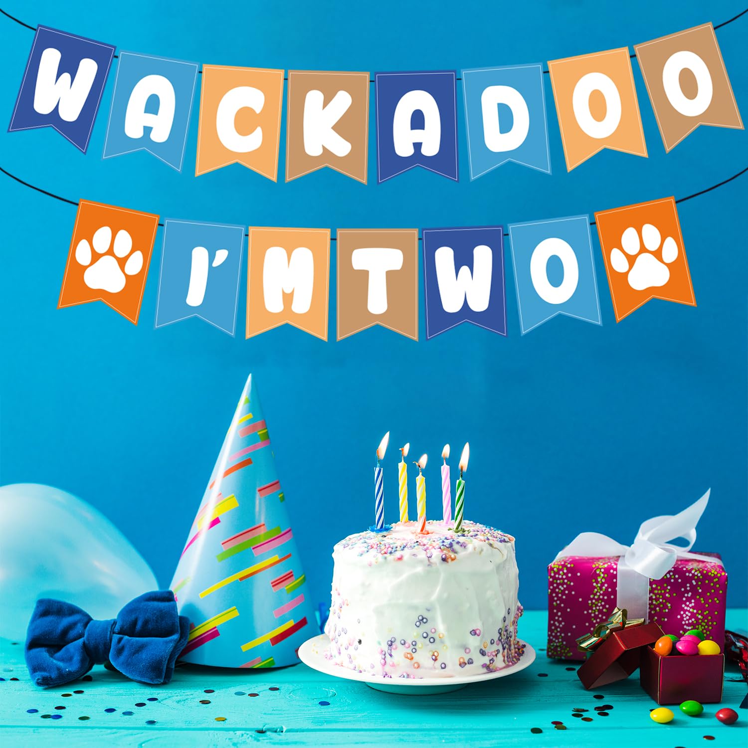 Blue Dog 2nd Birthday Decorations Banner, Wackadoo I'm Two Banner, Wackadoo Im 2 Theme Birthday Decoration Blue Birthday Banner