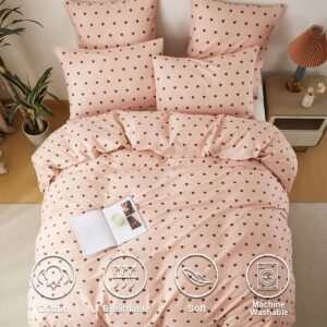 Nayoroom Pink Heart Duvet Cover Queen Size 100% Cotton Cute Romantic Love Heart-Shaped Comforter Cover for Kids Girls 3 Pieces Soft Breathable Elegant Comforter Cover with Zipper Closure