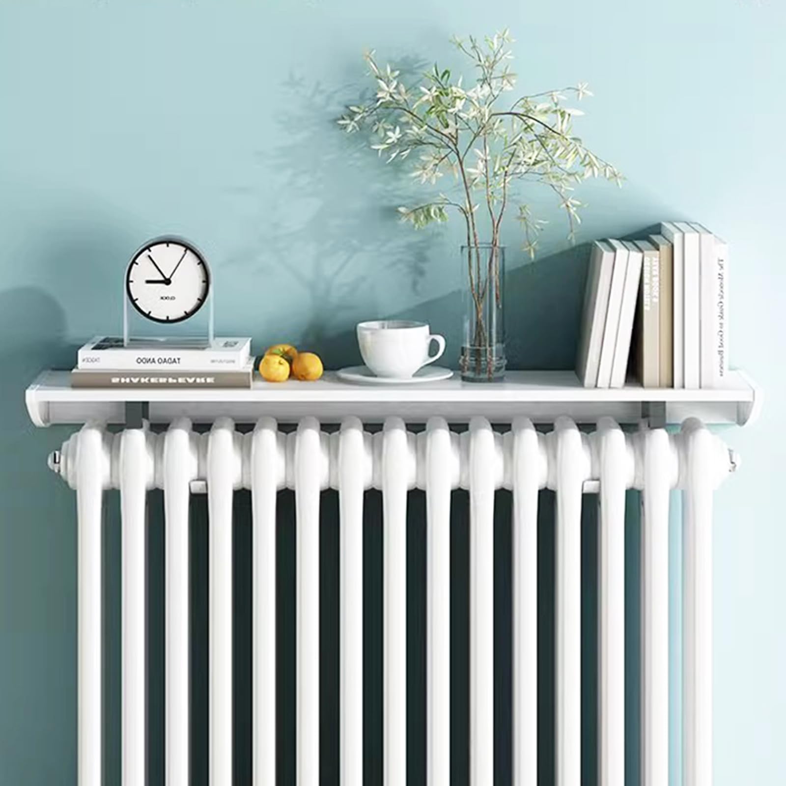 GXHYSW Radiator Covers White, Over Radiator Shelf Maximize Space, Stylish Heater Cover Dust-Proof Anti-Smoke for Living Room Bedroom, No Drilling Required with Easy to Fit Bracket,65cm