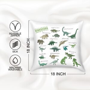 Qlmx Dinosaur Silk Pillow Cases for Kids Pillowcase - 18x18 Pillow Cases Decorative Pillow Covers for Bed, Dinosaur Pillowcase Satin Pillowcase for Hair and Skin, Cotton Kids Pillow Cover for Boys