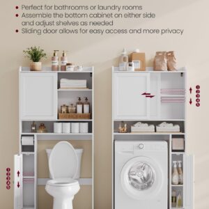 VASAGLE Over The Toilet Storage Shelf, Bathroom Storage Cabinet with Sliding Door, Adjustable Shelves, Toilet Paper Holder, Space-Saving, Modern, 9.8 x 32.7 x 66.9 Inches, Cloud White UBTS018W01