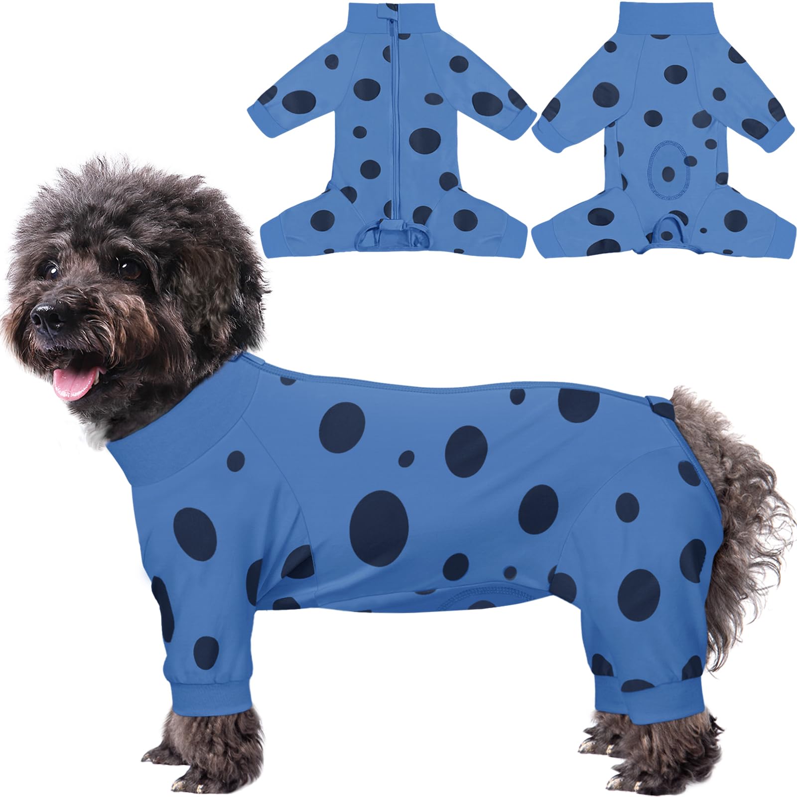 Comwish Dog Surgery Suit Long Sleeve, Dog Recovery Suit Female Male with Zipper Closure Post Spay, Neuter, Dog Onesie Shedding Suit Full Coverage Bodysuit (Blue, S)