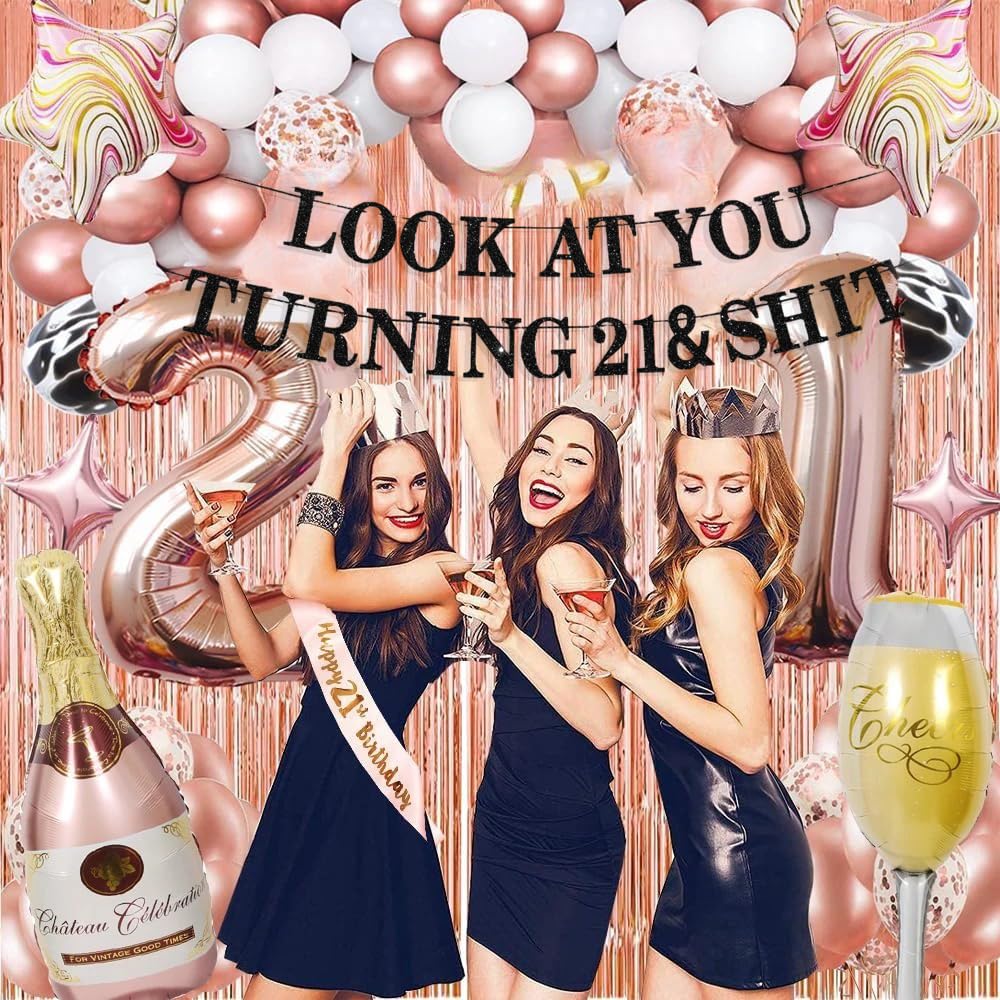 Look At You Turning 21 & Sh*t Banner 21st Birthday Banner 21st Birthday Sign Glitter Rip Fake ID Banner for Funny 21st Birthday Decorations 21st Birthday Decor 21 Bday Decorations 21 Party decorations