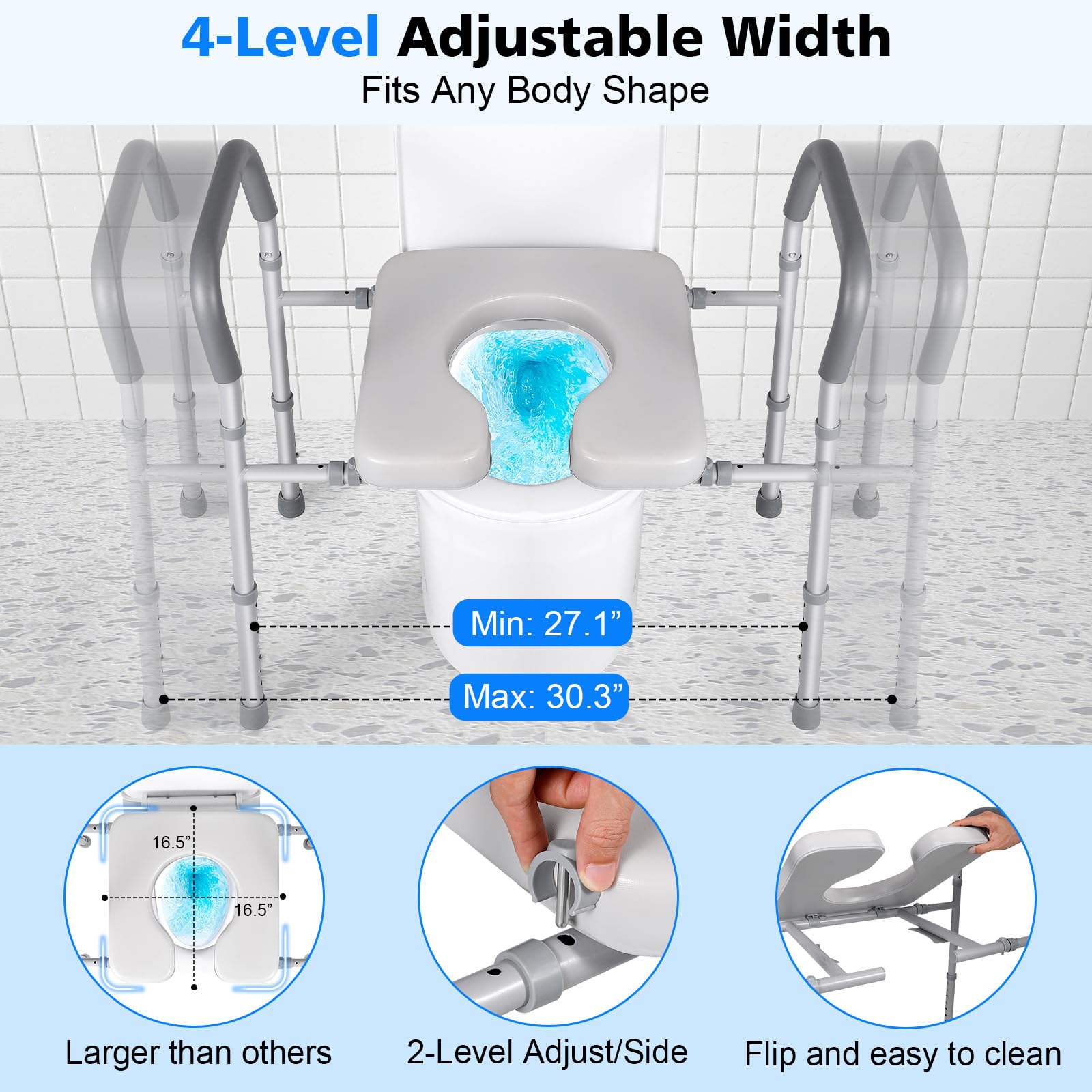 Takuyada Width & Height Adjustable Raised Toilet Seat with Handles for Elderly, Toilet Seat Risers for Seniors, Toilet Riser with Handles, Elevated Toilet Seat with Handles, Handicap Toilet Seat Riser