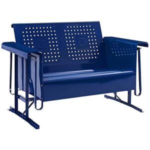 casafoyer bates outdoor metal loveseat glider - navy, vintage-style, smooth gliding