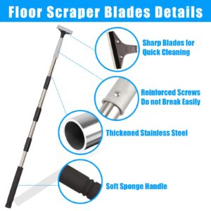 Frebuta Floor Scrapers Long Handle ,16 to 61In Heavy Duty 4 inch Razor Blade Floor Scraper with10PC Floor Blades Sponge Handle Stainless Steel Tube Quick and Easy Removal Price Stickers Tile Scraper