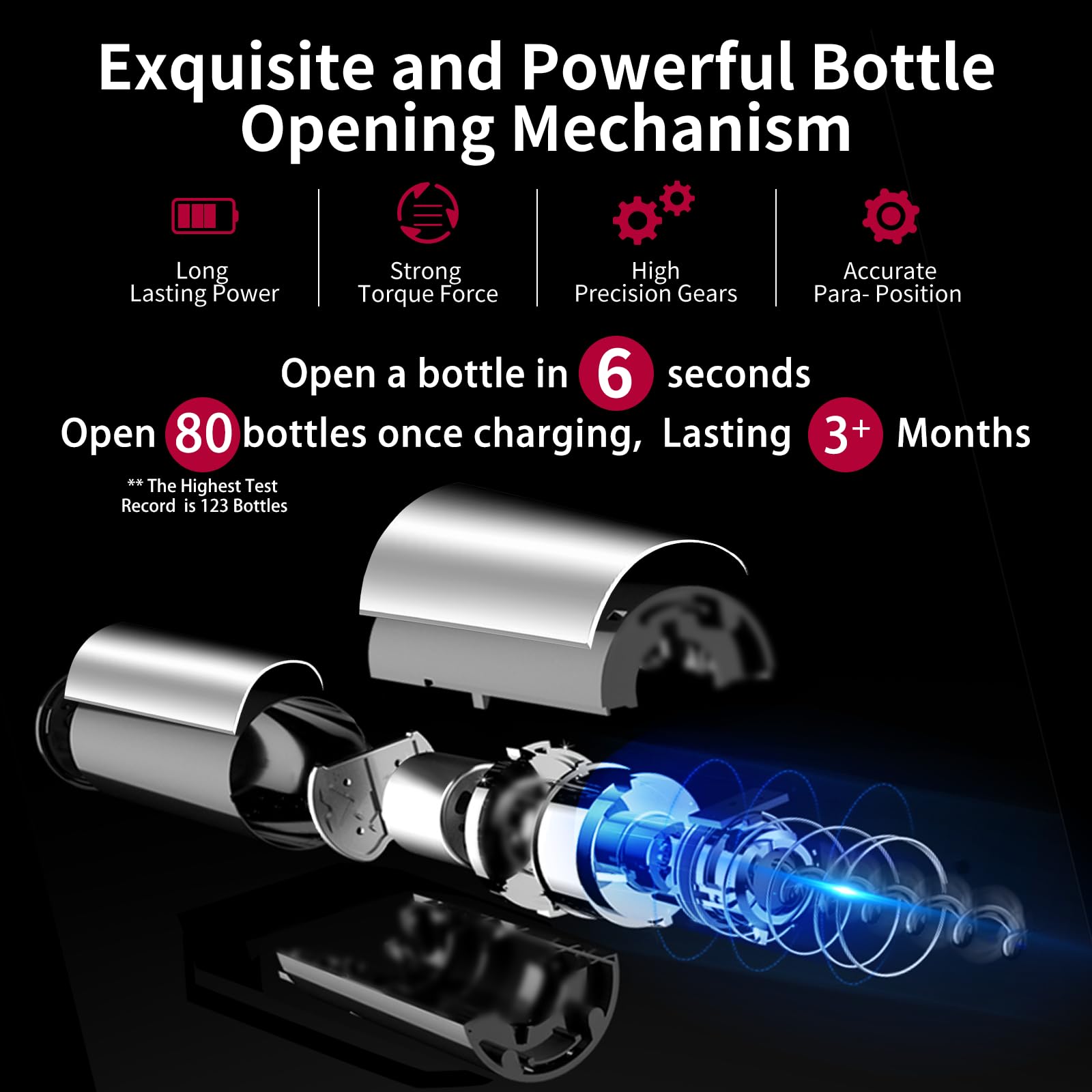 Oaklete 6-in-1 Electric Wine Opener Set Rechargeable Electric Wine Bottle Opener can Open 80 Bottles Once Charging and 3+ Months Lasting, Gift for Wine Lovers（Stainless Steel ）