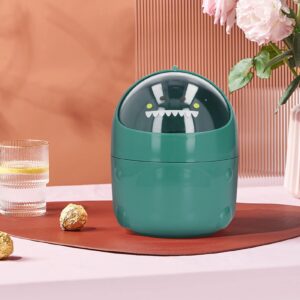 Mini Trash Can with Lid, Baby Dinosaur Large Mouth Garbage Can Nonslip Bottom Removable Lid Mini Trash Can for Kitchens Bathrooms Bedrooms Dorms (Green Baby Dinosaur)