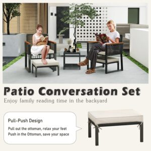 5 piece Outdoor Patio Furniture Set Outdoor Furniture Set with Table&Ottoman Patio Chairs Set of 2 Wicker Patio Set Patio Conversation Sets Outside Bistro Set for Porch Balcony Backyard Pool Deck Pool